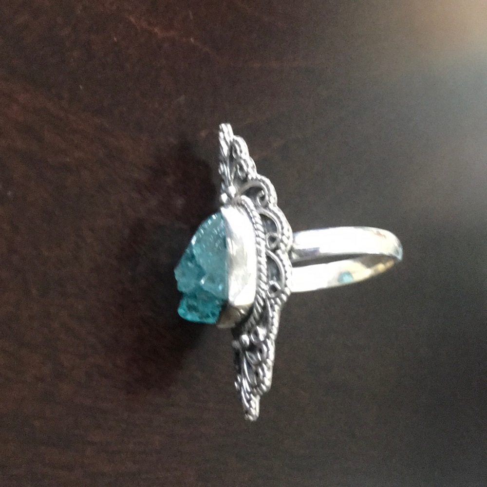Neon blue Apatite sterling silver ring size 6 - Picture 5 of 5